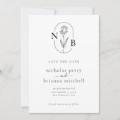 Minimalistisch modern rondtrekmonogram save the date (Voorkant)