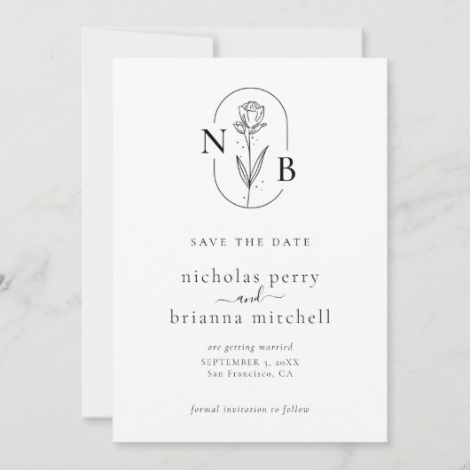 Minimalistisch modern rondtrekmonogram save the date (Voorkant)