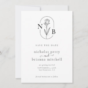 Minimalistisch modern rondtrekmonogram save the date