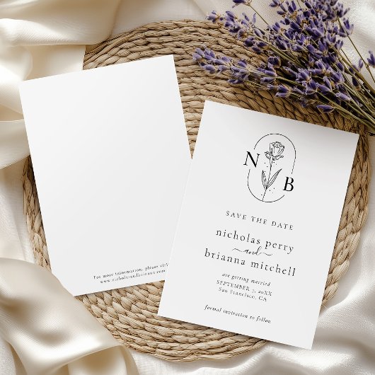 Minimalistisch modern rondtrekmonogram save the date