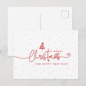 Minimalistisch modern rood en wit kerstfeest feestdagenkaart (Voorkant / Achterkant)