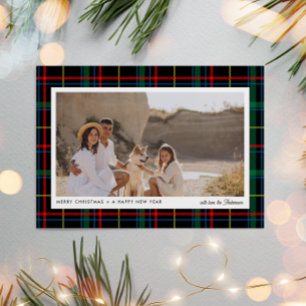 Minimalistisch Modern Rood + Groen Plaid 1 foto Feestdagenkaart