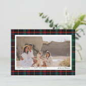 Minimalistisch Modern Rood + Groen Plaid 1 foto Feestdagenkaart (Staand voorkant)