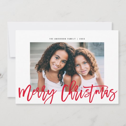 Minimalistisch Modern Rood Script Vrolijk Kerstfee Feestdagenkaart (Voorkant)