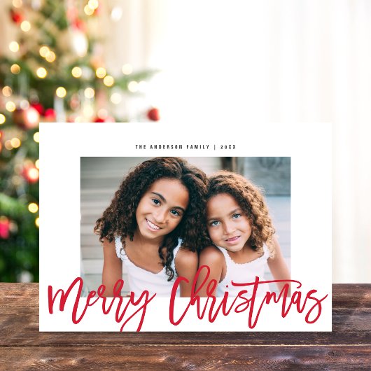 Minimalistisch Modern Rood Script Vrolijk Kerstfee Feestdagenkaart