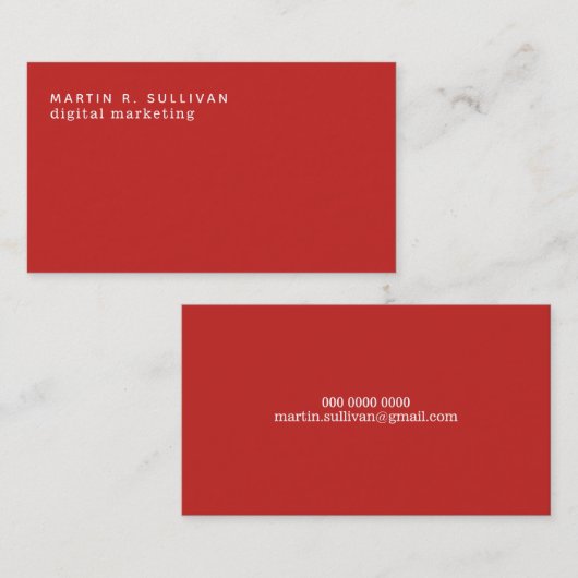 Minimalistisch modern rood visitekaartje (Voorkant / Achterkant)