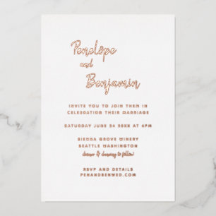Minimalistisch modern Roos Gold en fotohuwelijk Folie Uitnodiging