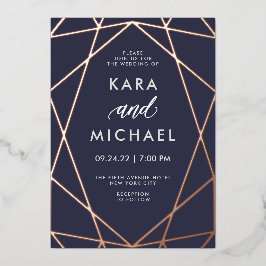 Minimalistisch modern Roos Gold op donkerblauw | W Folie Uitnodiging