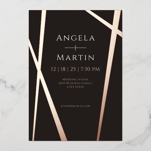 Minimalistisch modern Roos zwart Folie Uitnodiging (Voorkant)