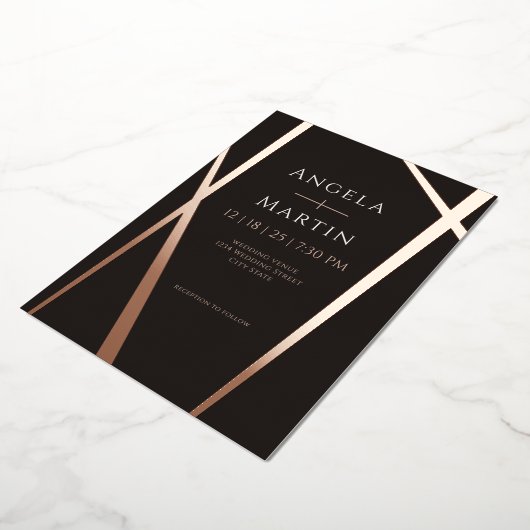 Minimalistisch modern Roos zwart Folie Uitnodiging (Gedraaid)