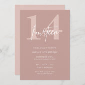 Minimalistisch Modern Roze 14e Verjaardagsfeest Kaart (Voorkant / Achterkant)