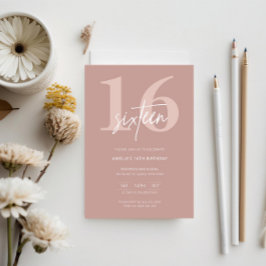 Minimalistisch Modern Roze 16e Verjaardagsfeest Kaart