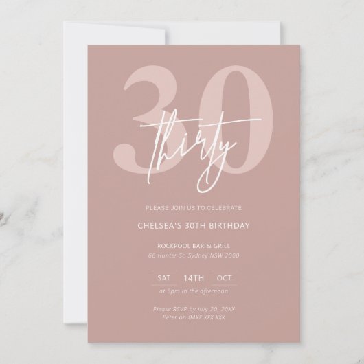 Minimalistisch Modern Roze 30e Verjaardagsfeest Kaart (Voorkant)