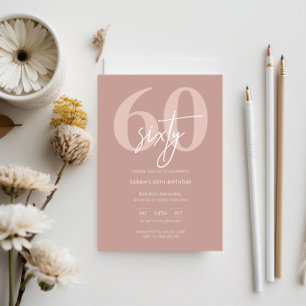 Minimalistisch Modern Roze 60e Verjaardagsfeest Kaart