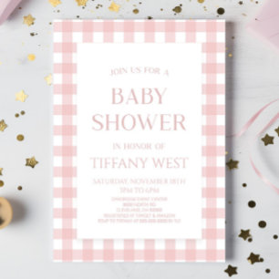 Minimalistisch modern roze geruite Baby shower Kaart