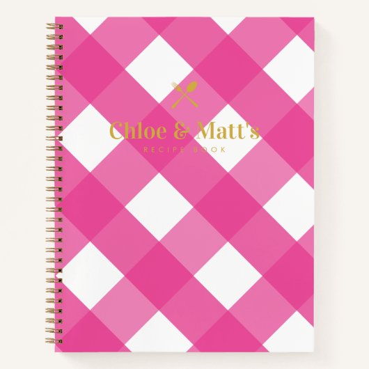 Minimalistisch modern roze gingham Verloving recep Notitieboek (Voorkant)