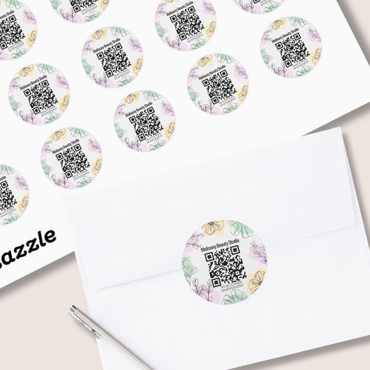 Minimalistisch Modern Roze Goud Groen Bloemenlijn  Ronde Sticker