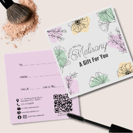 Minimalistisch Modern Roze Goud Groen Bloemenlijn Vierkante Visitekaartjes