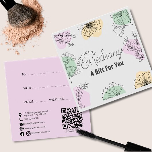 Minimalistisch Modern Roze Goud Groen Bloemenlijn  Vierkante Visitekaartjes