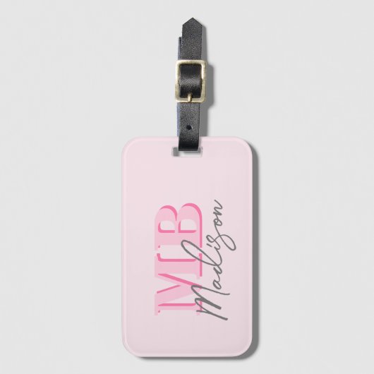 Minimalistisch Modern Roze Initiaal Monogram Bagagelabel (Voorkant (verticaal))