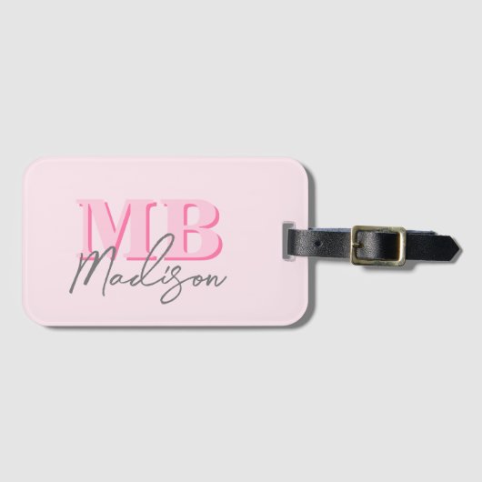 Minimalistisch Modern Roze Initiaal Monogram Bagagelabel (Voorkant (horizontaal))