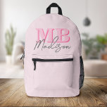 Minimalistisch Modern Roze Initiaal Monogram Bedrukte Rugzak<br><div class="desc">Creëer uw eigen gepersonaliseerde rugzak met moderne minimalistische initialen en script kalligrafie monogram naam.</div>