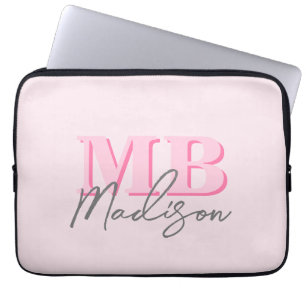 Minimalistisch Modern Roze Initiaal Monogram Laptop Sleeve