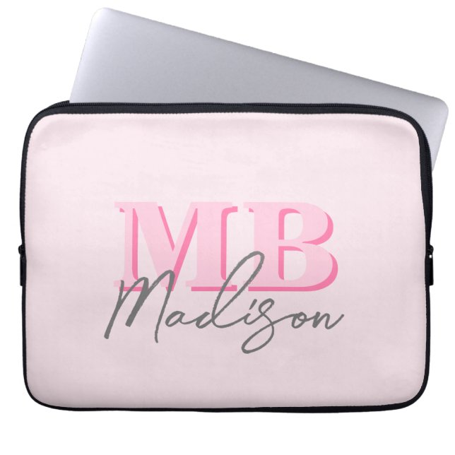Minimalistisch Modern Roze Initiaal Monogram Laptop Sleeve (Voorkant)