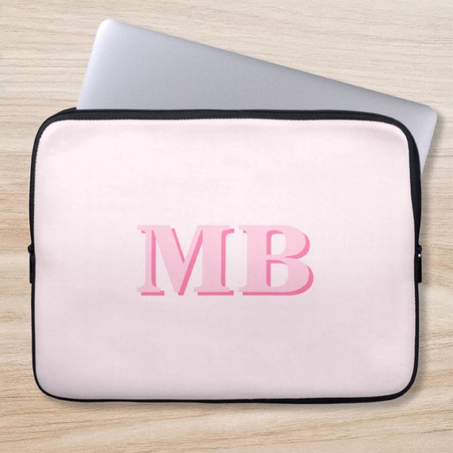 Minimalistisch Modern Roze Initiaal Monogram Laptop Sleeve (Creator heeft geüpload)