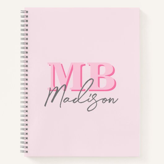 Minimalistisch Modern Roze Initiaal Monogram Notitieboek (Voorkant)