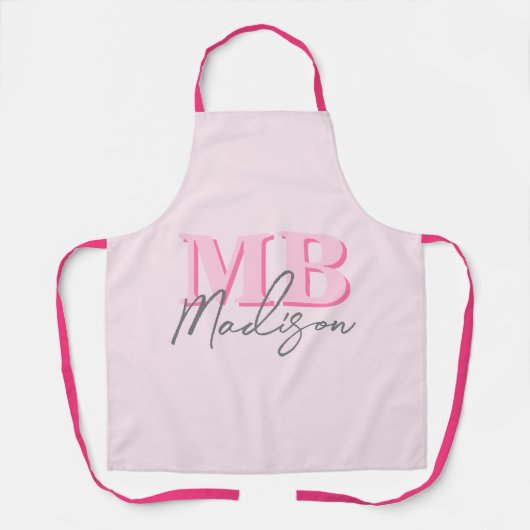 Minimalistisch Modern Roze Initiaal Monogram Schort (Voorkant)
