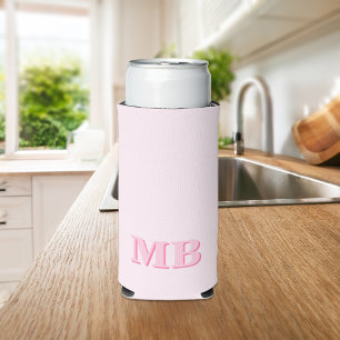 Minimalistisch Modern Roze Initiaal Monogram Seltzer Blikjeskoeler
