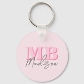 Minimalistisch Modern Roze Initiaal Monogram Sleutelhanger (Voorkant)