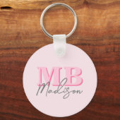 Minimalistisch Modern Roze Initiaal Monogram Sleutelhanger (Voorkant)