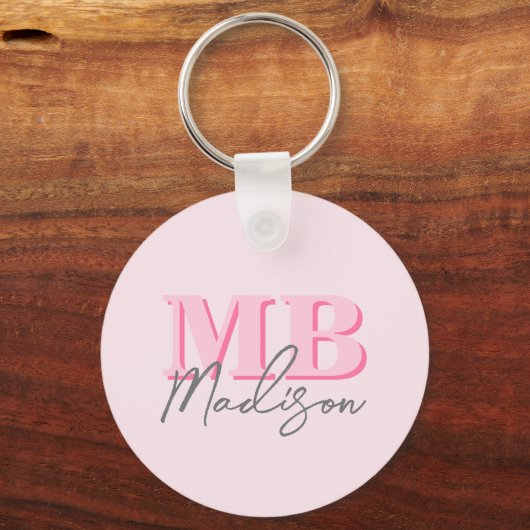 Minimalistisch Modern Roze Initiaal Monogram Sleutelhanger (Voorkant)