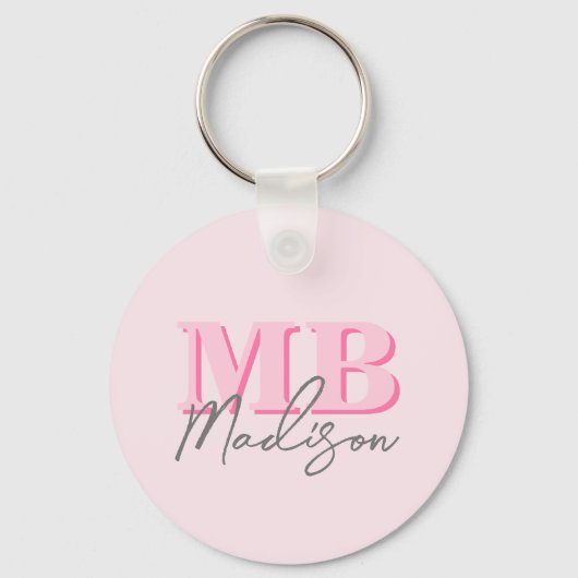 Minimalistisch Modern Roze Initiaal Monogram Sleutelhanger (Achterkant)