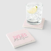 Minimalistisch Modern Roze Initiaal Monogram Stenen Onderzetter (Zijkant)