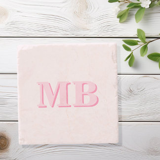 Minimalistisch Modern Roze Initiaal Monogram Stenen Onderzetter