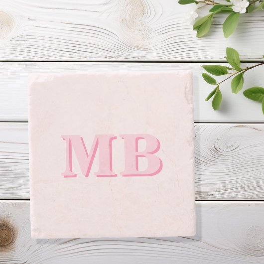Minimalistisch Modern Roze Initiaal Monogram Stenen Onderzetter