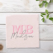 Minimalistisch Modern Roze Initiaal Monogram Stenen Onderzetter