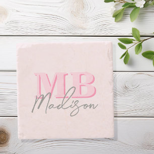 Minimalistisch Modern Roze Initiaal Monogram Stenen Onderzetter
