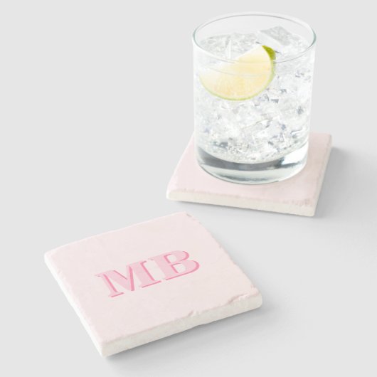 Minimalistisch Modern Roze Initiaal Monogram Stenen Onderzetter (Zijkant)