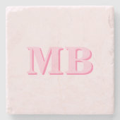 Minimalistisch Modern Roze Initiaal Monogram Stenen Onderzetter (Voorkant)