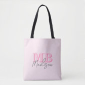 Minimalistisch Modern Roze Initiaal Monogram Tote Bag (Voorkant)