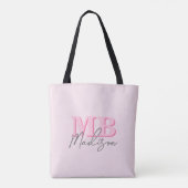 Minimalistisch Modern Roze Initiaal Monogram Tote Bag (Achterkant)