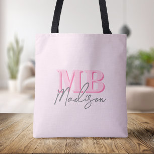 Minimalistisch Modern Roze Initiaal Monogram Tote Bag