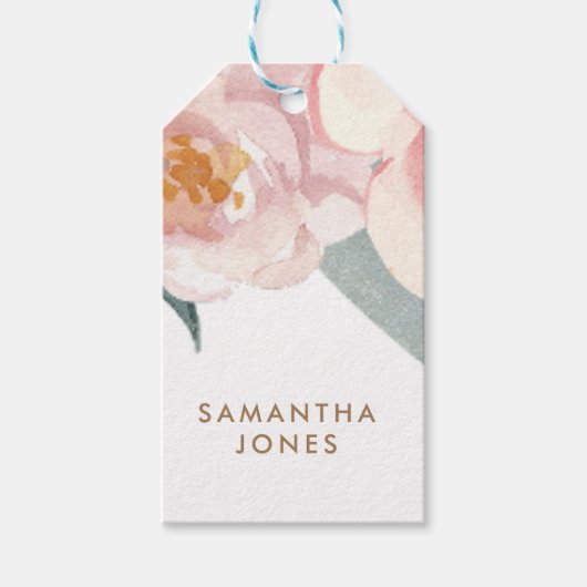 Minimalistisch Modern Roze Peonie Bloemen Waterver Cadeaulabel (Voorkant)