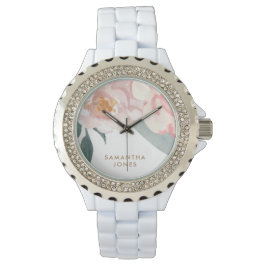 Minimalistisch Modern Roze Peonie Bloemen Waterver Horloge