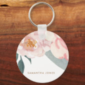 Minimalistisch Modern Roze Peonie Bloemen Waterver Sleutelhanger (Voorkant)