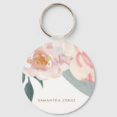 Minimalistisch Modern Roze Peonie Bloemen Waterver Sleutelhanger (Achterkant)